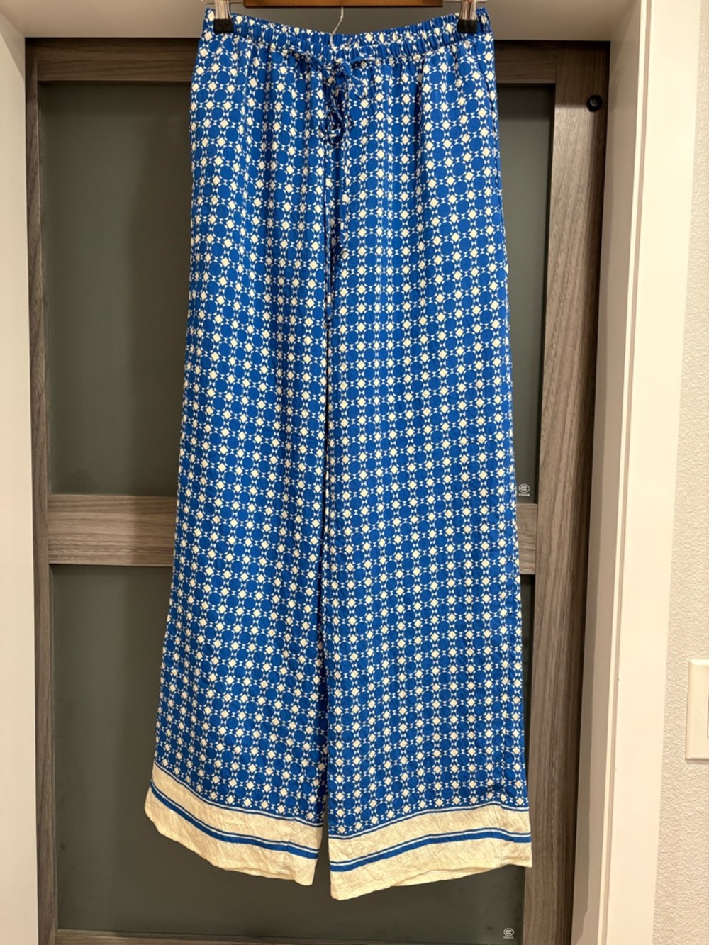 Sienna Sky Blue and Cream Geometric Wide-Leg Print Pants